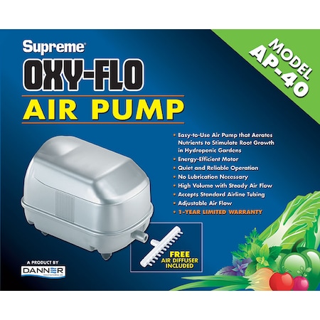 Danner AP-40 air pump, Energy Efficient Motor, Quiet, High Vol Steady Air Flow. 40524